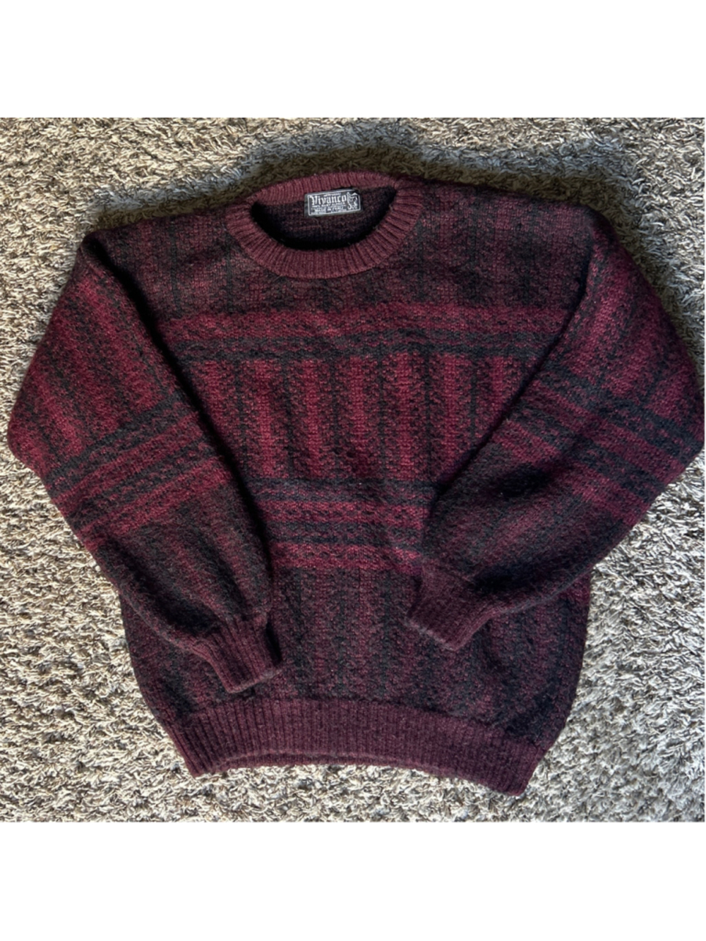 Men's Vivanco Baby Alpaca Crewneck Sweater Medium Burgundy Black